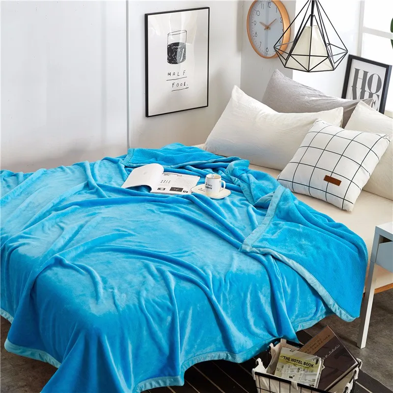 230gsm/300gsm 6 размеров, супер мягкое Коралловое Флисовое одеяло, одноцветное покрывало для дивана, норковая зимняя тёплая простыня, пушистое Клетчатое одеяло - Цвет: Light Blue