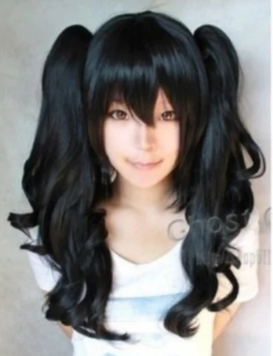 

Black Fashion Long Wavy Cosplay Wig + Two Ponytails  Free shipping