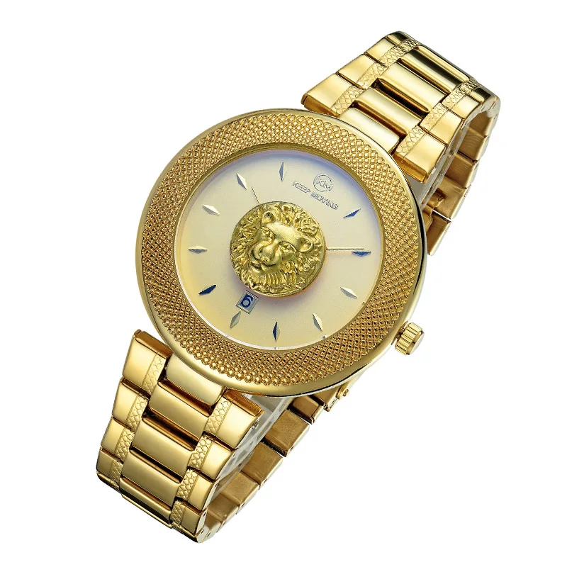 KEEP MOVING casual fashion brand  men's watch  quartz watch resistance stainless steel  Wrist Watches hand gold  calendar watch