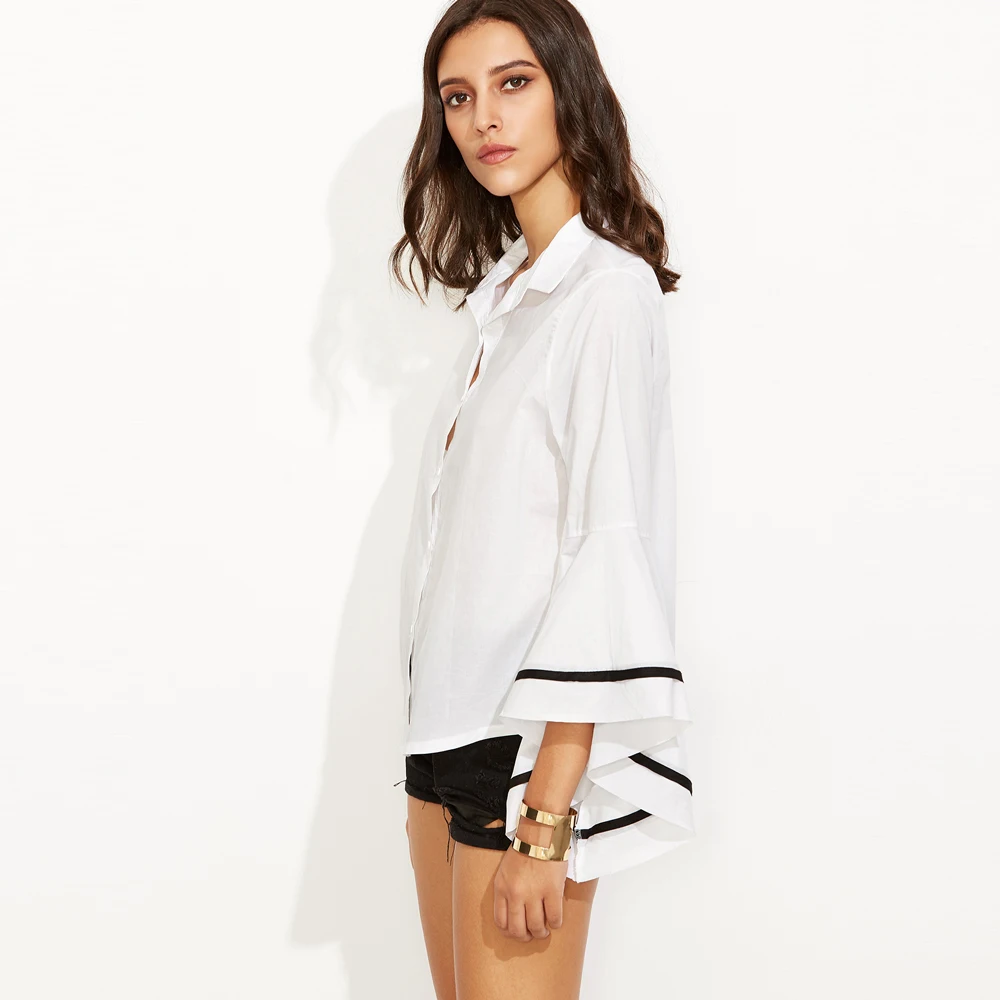 SHEINNET Осень Женщины Повседневная Топы Белый Отличие Однобортный Шик Рубашка