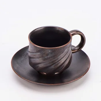 

150ML Creative Spiral Veins Coarse Pottery Espresso Coffee Milk Cup with Saucer Kit Ceramic Mini Drinkware Office Tea Mug Gifts