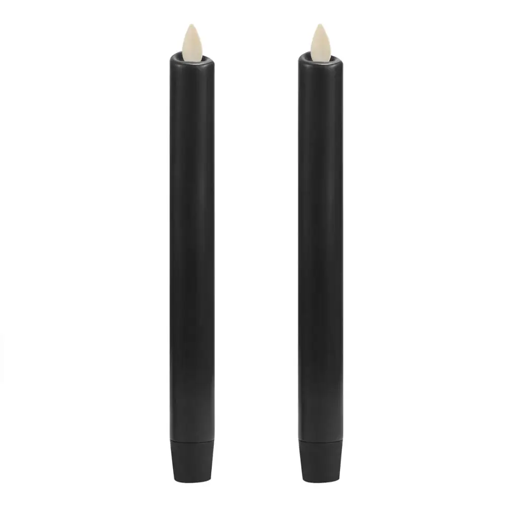 

Ksperway 8" Set of 2 Unscented Real Wax Moving Wick Flameless Taper Candles with 5 Hours On/19 Hours Off Timer Fuction Black