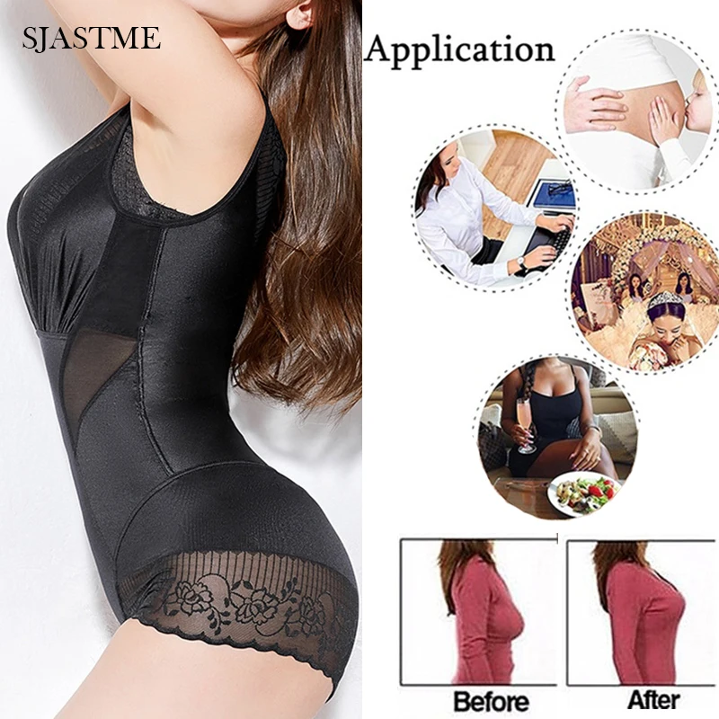 Online SJASTME Women s Lace Body Shaper Bodysuit Shapewear Waist Trainer Tummy Control Slimming Full Shapewear Energy Stone Shapers