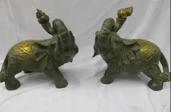 

Tibet Folk Feng shui Bronze Gild Luck Money wealth Elephant pair statue