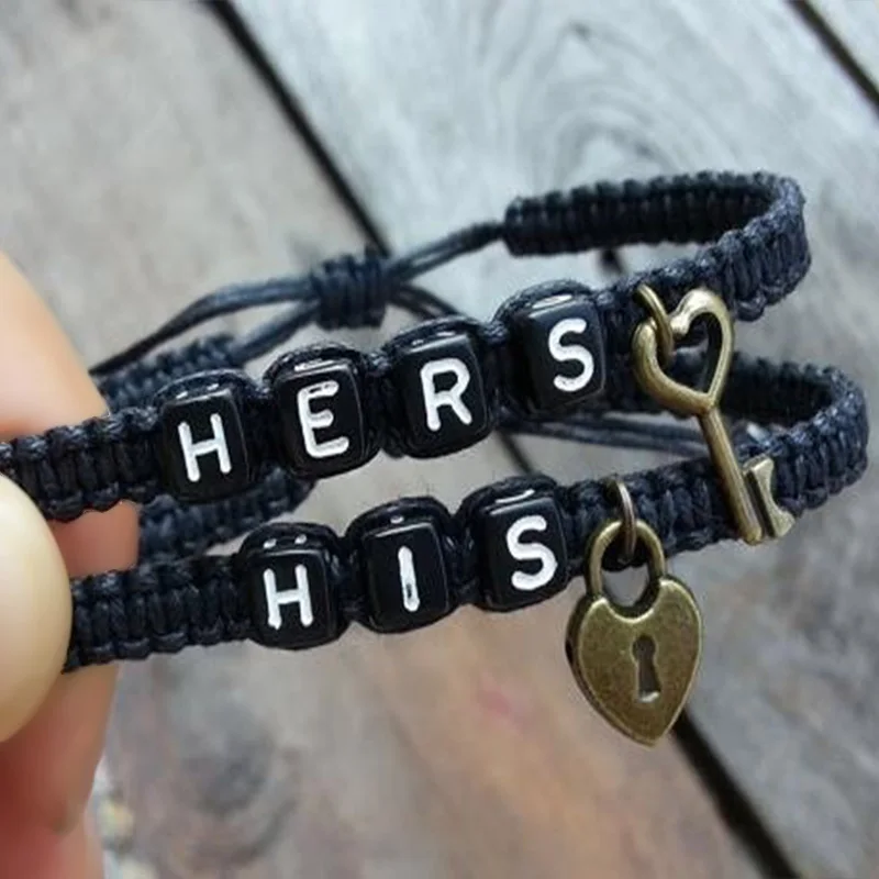 1Pair New Couples Bracelet Lovers Bracelet His Hers Personalized Gift Key Lock Boyfriend Girlfriend Jewelry 88 @M23