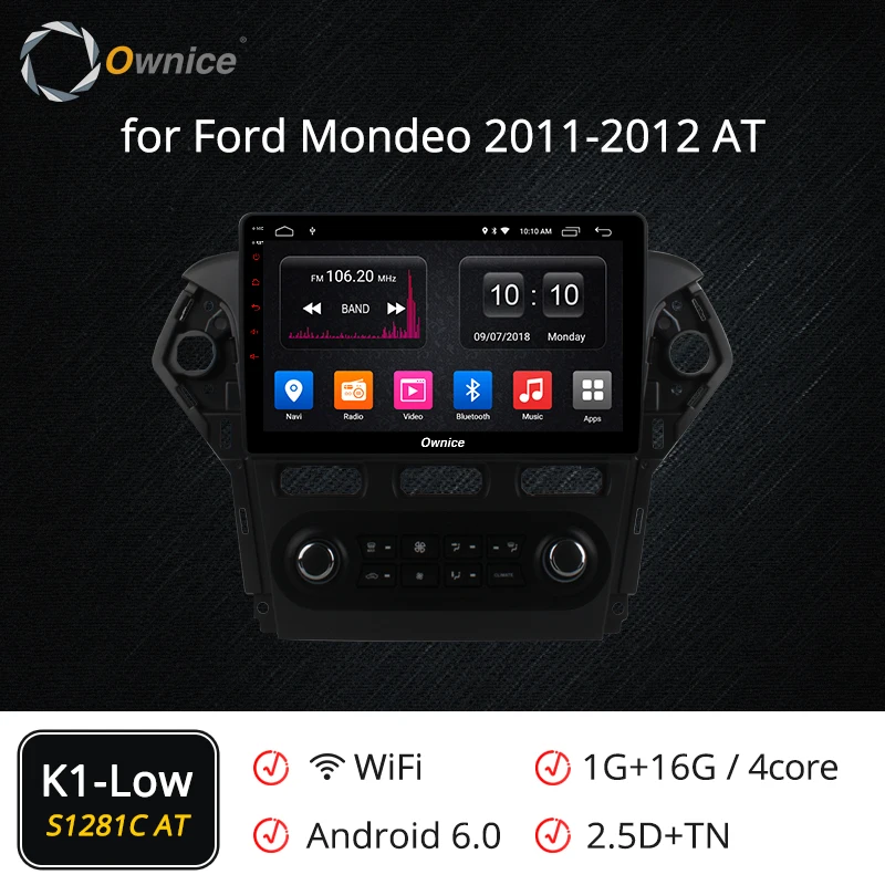 Ownice 10," Android 9,0 Восьмиядерный автомобильный радиоприемник K3 K5 K6 для Ford Mondeo 2011 2012 gps аудио dvd-плеер 64G rom DSP 4G LTE DVR - Цвет: S1281-2 K1-Low