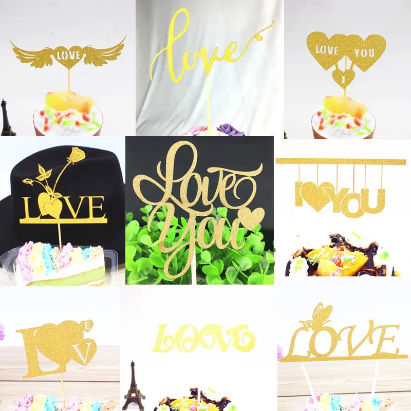 Glitter Love you Heart Bride to be Wedding Cake Topper Mr Mrs Souvenirs Birthday Party Decoration Wrapper DIY Baby Shower
