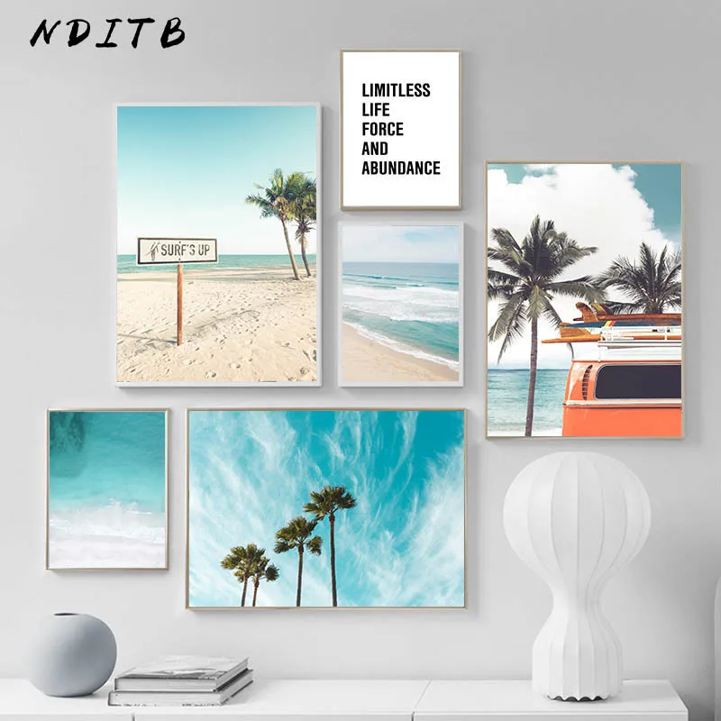 

Scandinavian Poster Ocean Coastal Beach Bus Wall Art Canvas Print Landscape Painting Nordic Decoration Picture Modern Home Decor