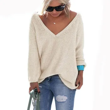 

2018 Autumn Winter Sweaters Women Fashion Warm Pullover Women Knitted Sweater Female V-Neck Long Sleeve Loose Sweater Knitted