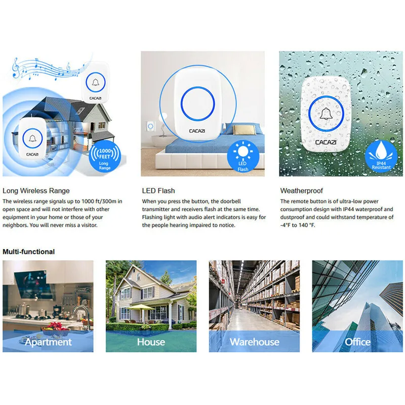 300M Remote Waterproof LED Wireless Doorbell 38 Songs Chime Door Bell 300M Remote Waterproof LED Wireless Doorbell 38 Songs Chime Door Bell