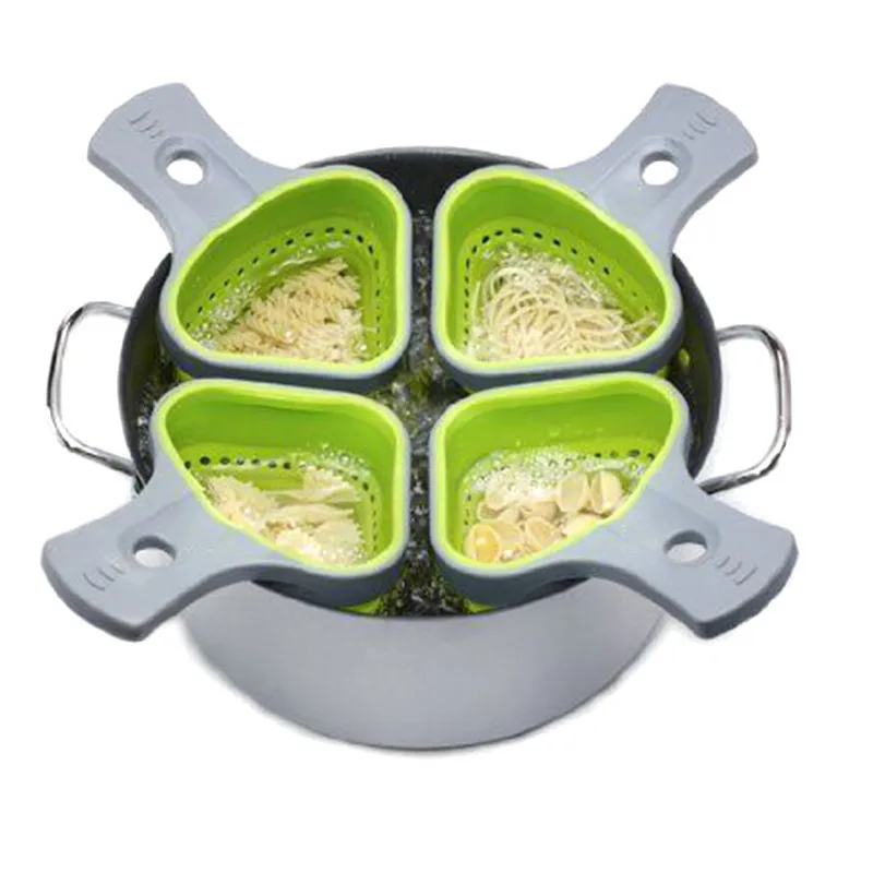 

1PC Pasta Strainer Spaghetti Steps Control Baskets Silicone Filter Net Cooker Basket Colander Strainers Kitchen Baking Tools
