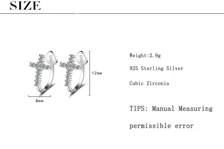Anenjery, новая мода, микро CZ, крест, клипсы, серьги для женщин, девушек, 925 пробы, серебряные серьги, Букле д 'Орель, S-E608