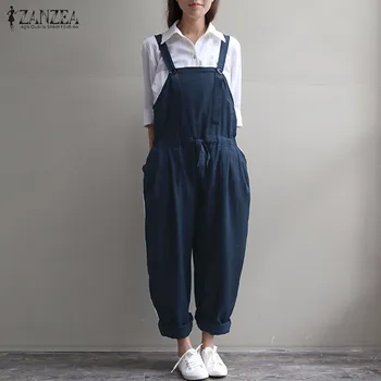 

ZANZEA Rompers Womens Jumpsuit 2016 Summer Autumn Casual Loose O Neck Sleeveless Vintage Trousers Solid Overalls Plus Size