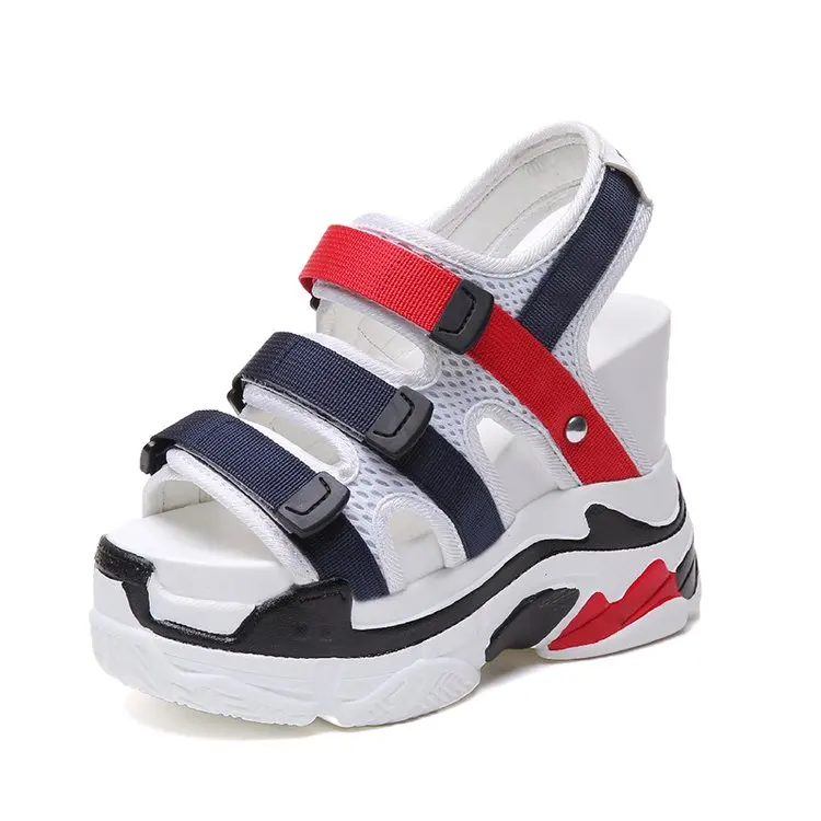 

Summer round head open toe ladies word buckle stripes Korean version of the ultra high heel sandals fashion casual shoes