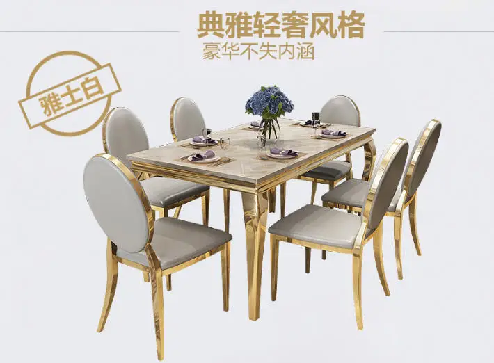 Stainless steel Dining Room Set Home Furniture minimalist modern marble dining table and 6 chairs mesa de jantar muebles comedor