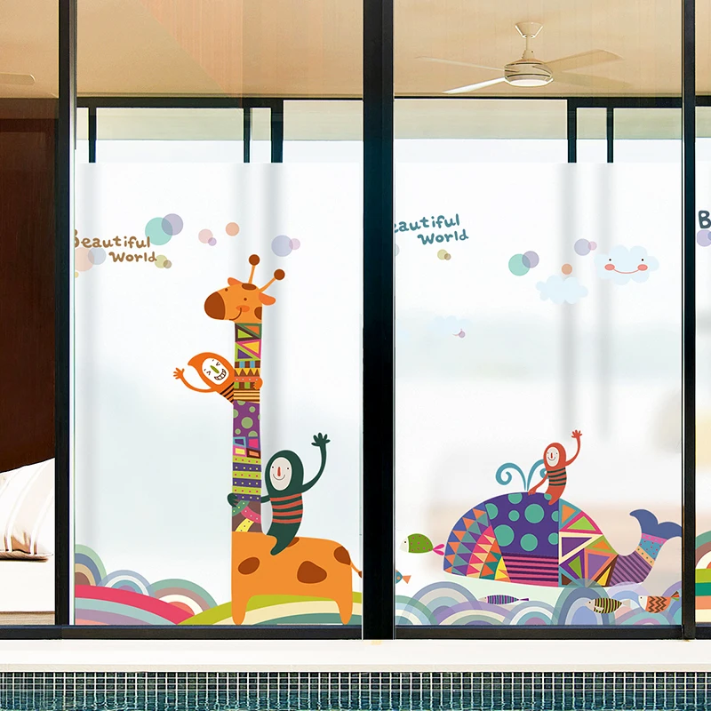 Static frosted glass stickers window stickers kindergarten cartoon film