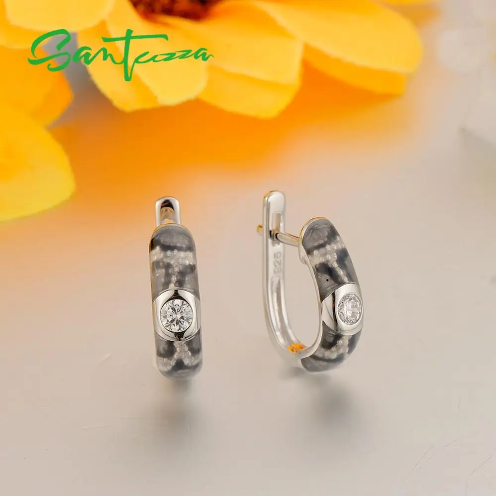 Cena SANTUZZA kolczyki srebrne dla kobiet 925 srebro srebrno biały CZ Dainty kolczyki Party biżuteria kolorowe emalia Handmade