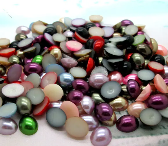 

300Pcs Mixed 8x10mm Oval Half Round Pearl Beads Craft Cabochon Scrapbook Decoration Flatback Nail Art Garment Beads DIY