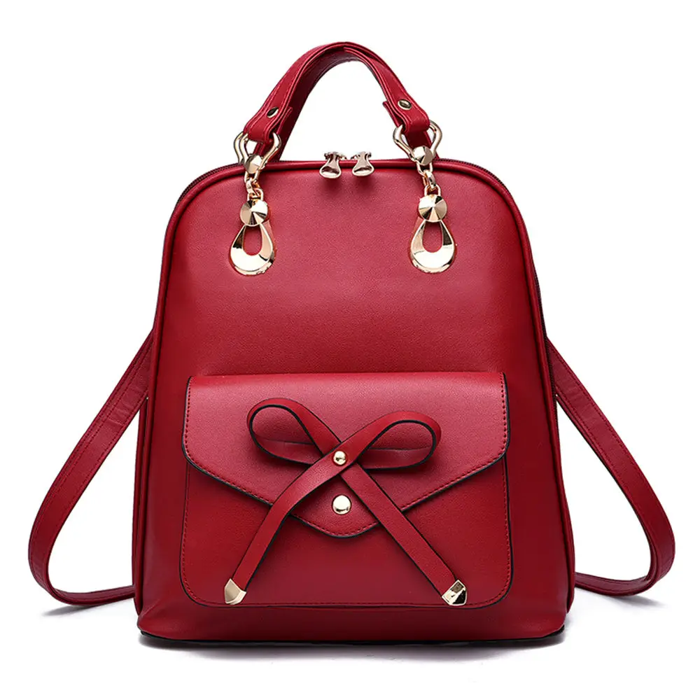 

Cute Butterfly Knot PU Leather Backpack Fashion Women Shopping Travel Dating Bag Leisure School Knapsack High Quality