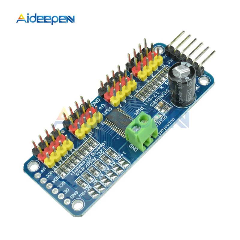 16-канальный видеорегистратор 12-битная ШИМ сервопривода Driver-I2C Интерфейс PCA9685 модуль для Raspberry Pi Щит Модуль 40-1000 Гц постоянного тока, для детей возрастом от 5 до 10 V для робота