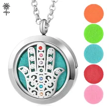 316L хирургическая нержавеющая сталь полый кристалл Хамса рука Ароматерапия Эфирные масла диффузор Шарм ожерелье медальон кулон VA-841