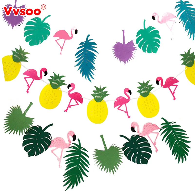 

Vvsoo Flamingo Party Decoration Happy Birthday Banner Flag Garland Hawaiian Luau Tropical Coconut Leaves Event Party Supplies