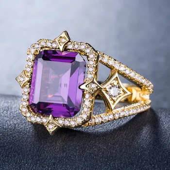 

Huitan luxury jewelry prong setting vintage big CZ shield shape cocktail party ring fashion luxury jewelry bridal ring for women