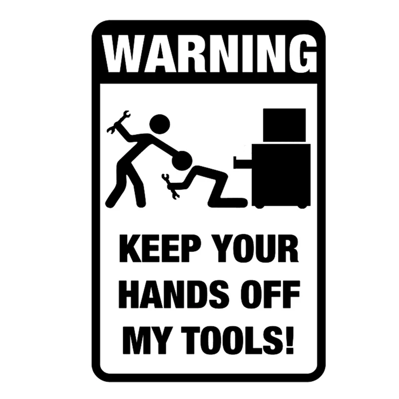 

11.8CM18.3CM Tool Box Warning Sticker Funny Prank Graphic Car Sticker Black/White Vinyl Decoration Graphic
