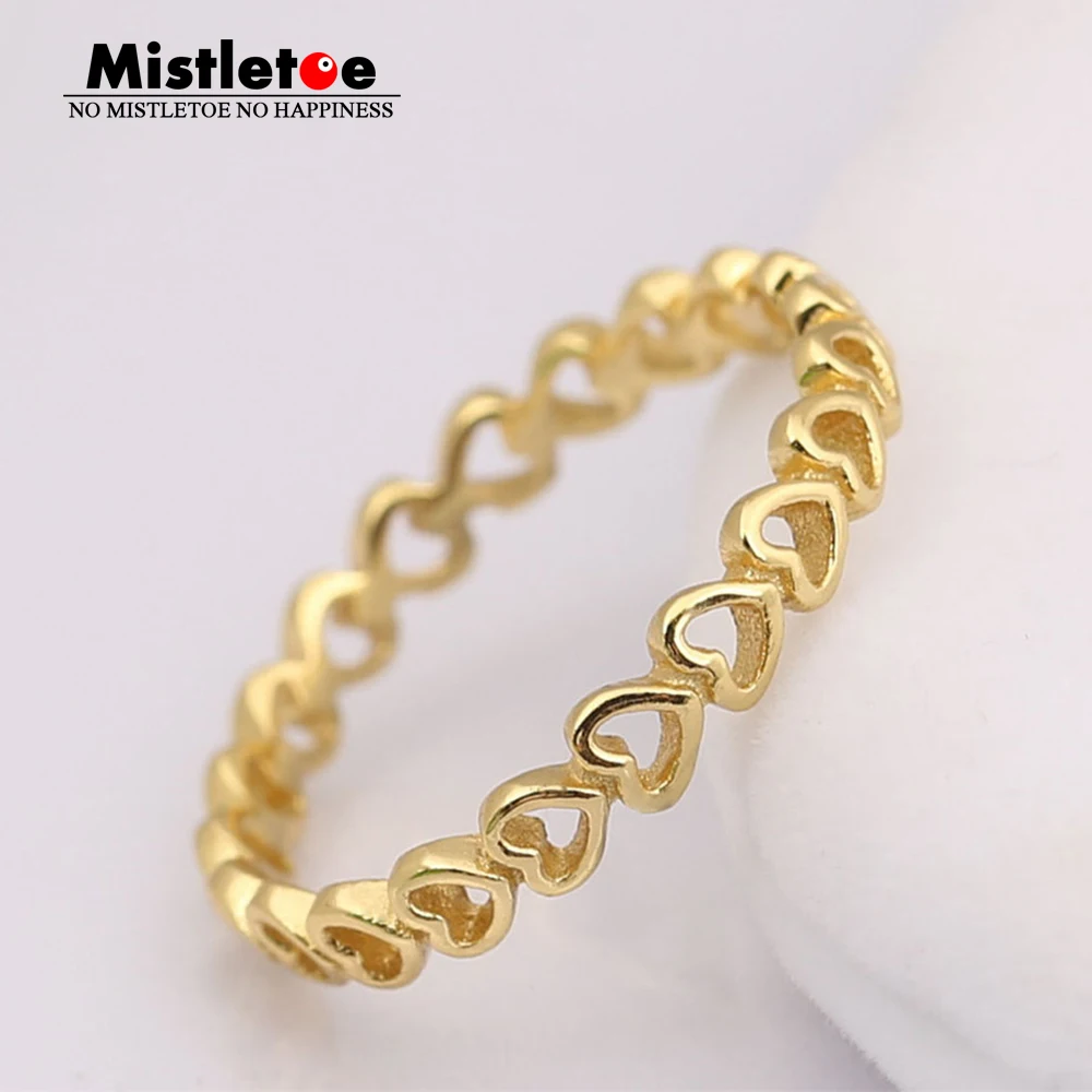 

Authentic 925 sterling Silver Gold-color Linked Love Ring, Mistletoe Shine Compatible with European Jewelry