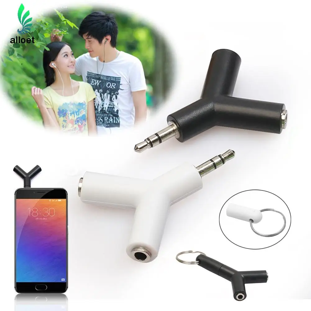  1 In 2 Double 3.5mm  Jack Adapter to Headphone for Samsumg for iPhone MP3 Player Earphone Splitter Adapter white/black 