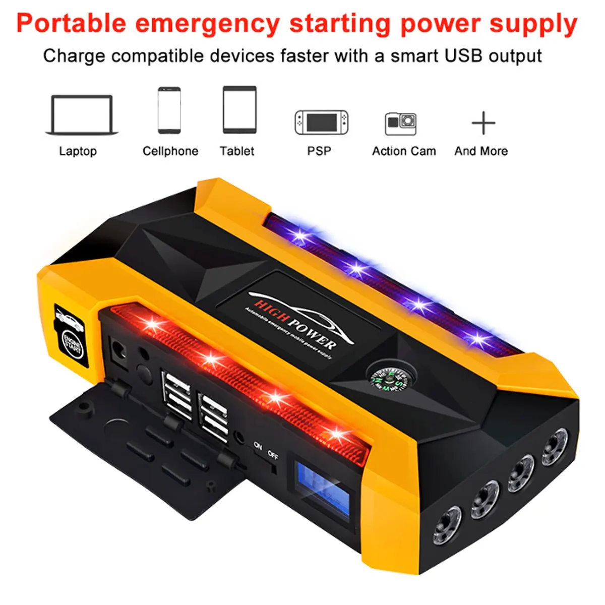 Carro de Emergência Dispositivo de Partida Impulsionador de Partida do Carro para Carregador de Bateria de Carro ir para Iniciantes Power Bank Portátil 89800mah 4usb 12v 6 High Quality Automóveis e motos