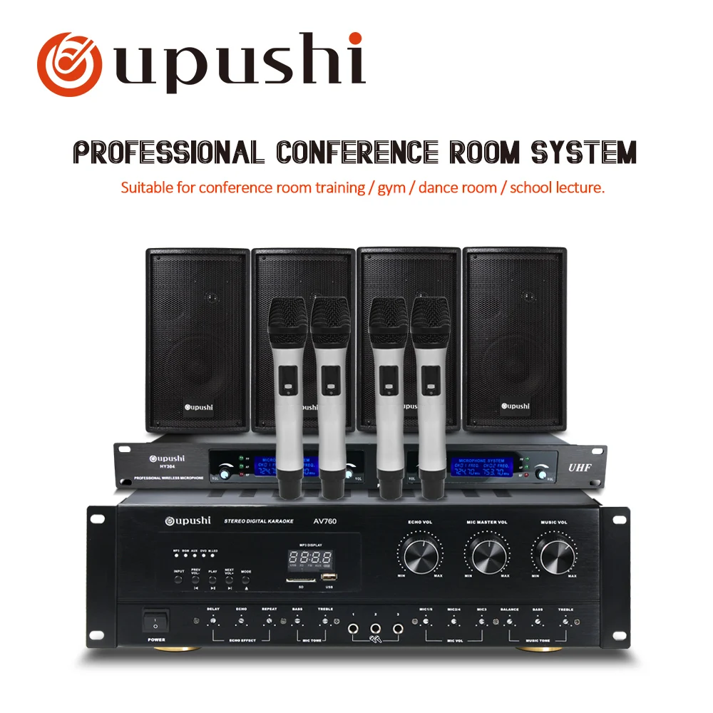 Best Seller  Oupushi Professional Karaoke Power Amplifier AV760+HY208 Mixing Wall Speakers With Wilreless Microp