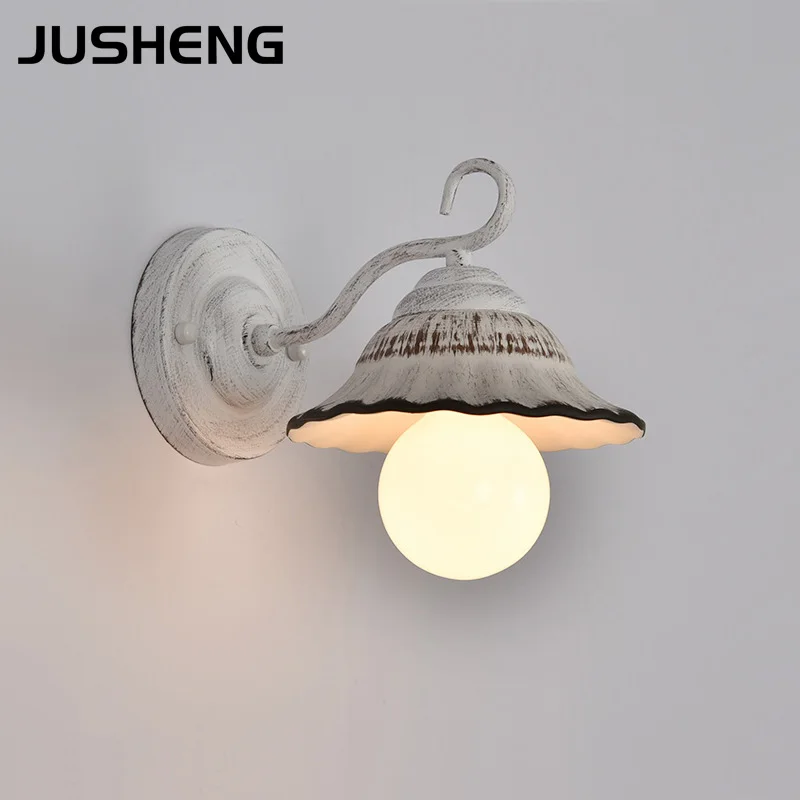 JUSHENG sconces wall lamp for white color metal iron ceramics shade indoor bedside new classical wall lights E27 110-240V AC