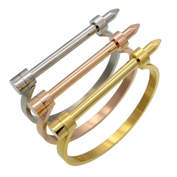 

Vintage Punk Luxury Brand Jewelry Nail Bracelet Titanium Steel Bangles Gold Colour Cuff Bracelets & Bangles For Women