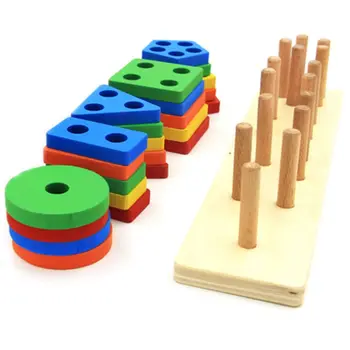 

Wooden Educational Shape Color Recognition Geometric Board Stack Sort Chunky Puzzle Toys,Birthday Gift Toy for Age 3 4 5