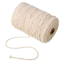 3 мм* 220 м скрученный шнур из хлопковой веревки, плетеный бежевый Шнур для макраме, ручная работа, веревки для макраме