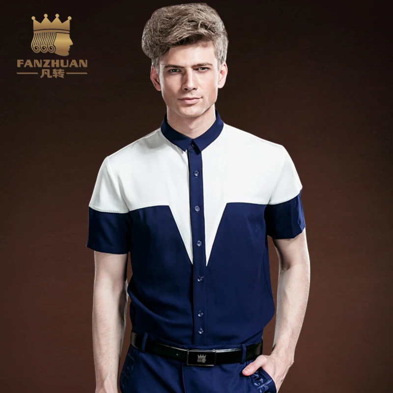 

FANZHUAN 2017 New Fashion Featured Brand Mens Shirt Summer Fight color Short Sleeve Shirt Men High Quality Slim Fit Top M-5XL