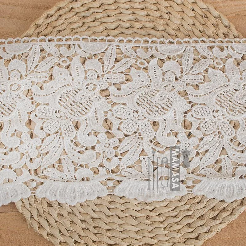 18cm Wide 10yards Embroidered Cotton lace White color Embroidery Lace