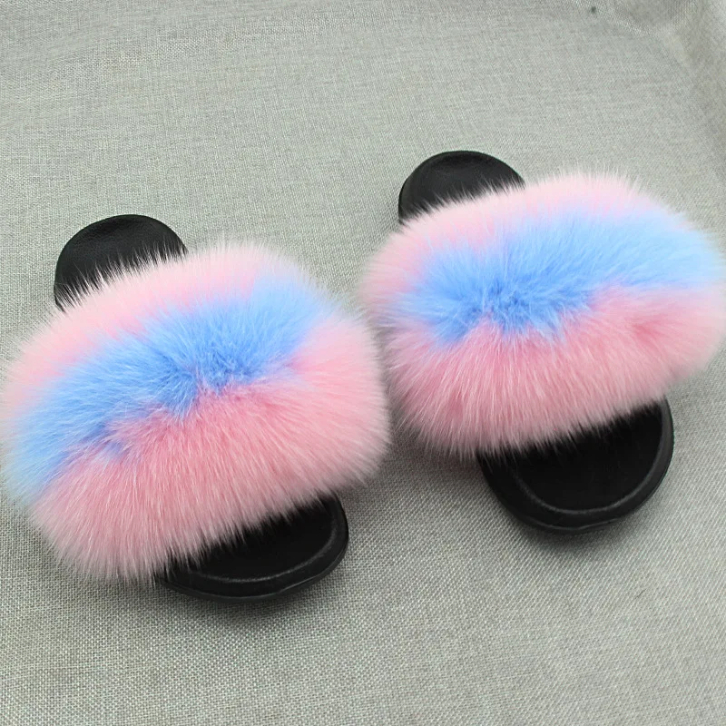 

2019 Hot Sale Fox Hair Slippers Women Fur Home Fluffy Sliders Plush Furry Summer Flats Sweet Ladies Shoes Size 45 Cute Pantufas