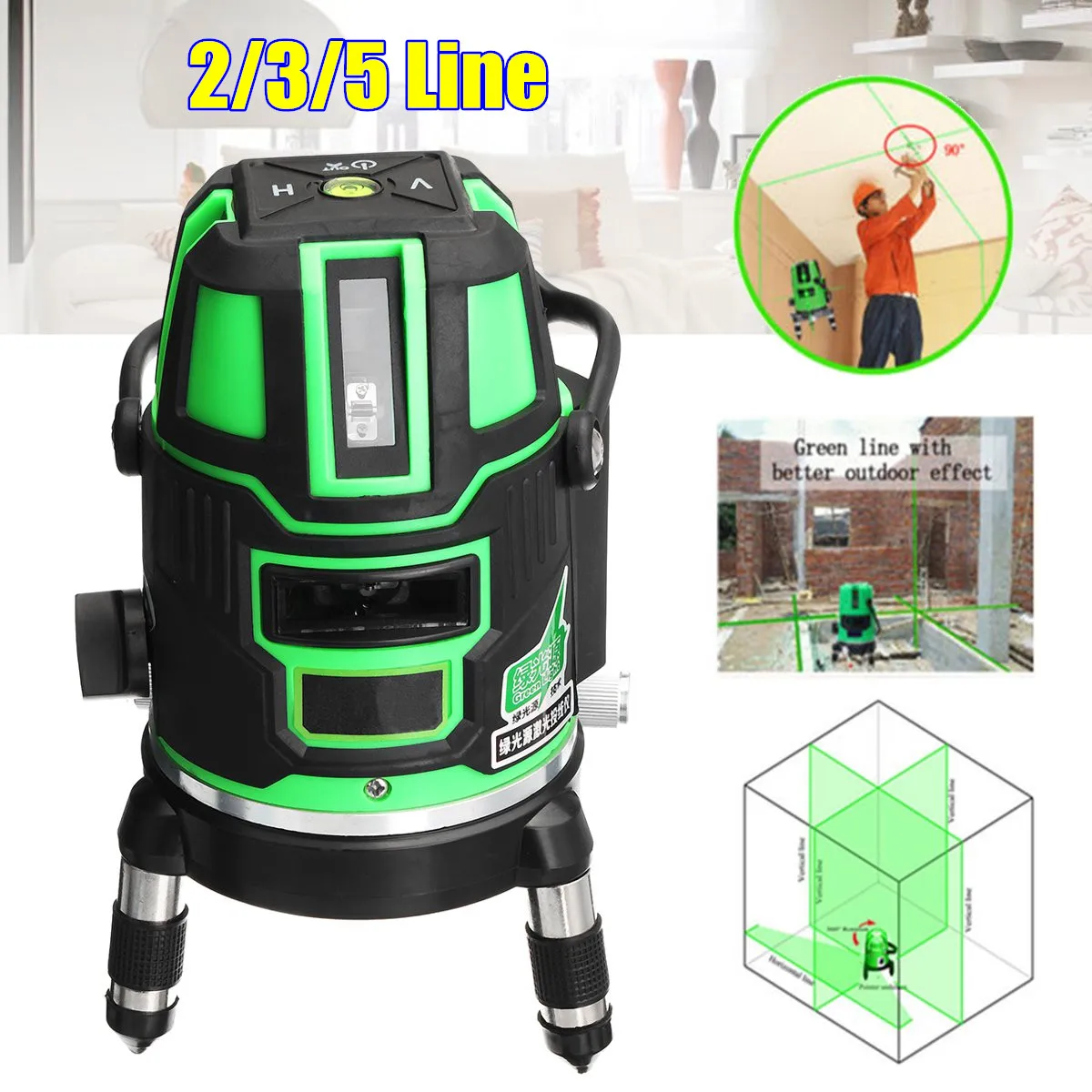 

Green Laser Level 2/3/5 Lines 360 Degrees Rotary Outdoor 635nm Corss Line Lazer Level Points