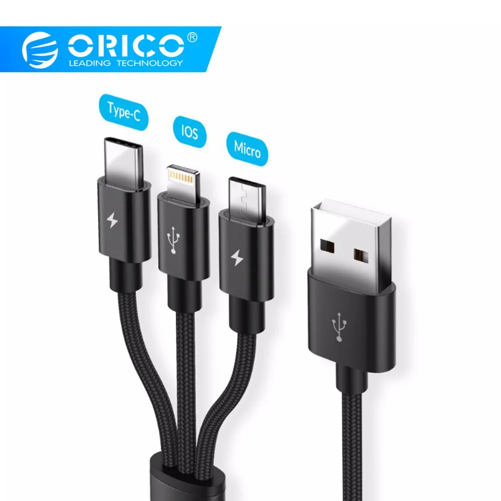 Orico 3 IN 1 USB cable For iPhone X 8 7 6 Plus Micro Type C USB Cable For Samsung Xiaomi Huawei