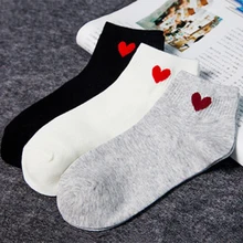 Милые простые носки с красными сердечками для колледжа, женские теплые удобные хлопковые носки на осень и весну