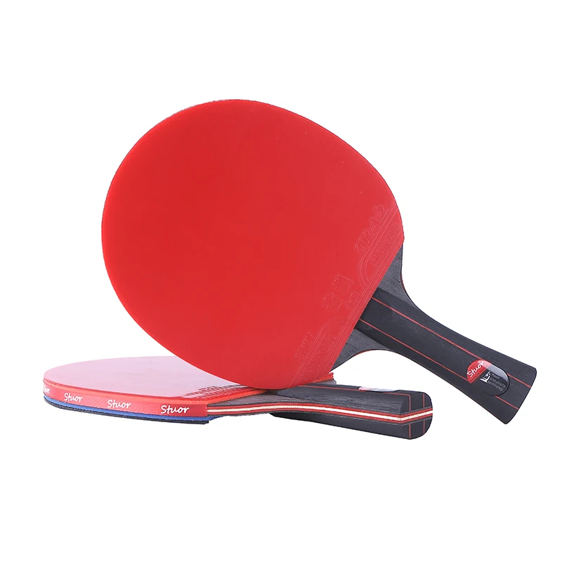 الكربون الألياف تنس طاولة مضرب 7 طبقات طويلة مقبض قصيرة مقبض قبضة الأفقي طاولة تنس مجداف شفرة المطاط