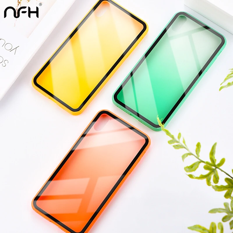 

Fashion Gradient Glass Case For iPhone 7 6 X 10 8 XR Shockproof Fundas protector Coque For iPhone 6 6S 8 7 Plus Xs Max Xr 7 Case