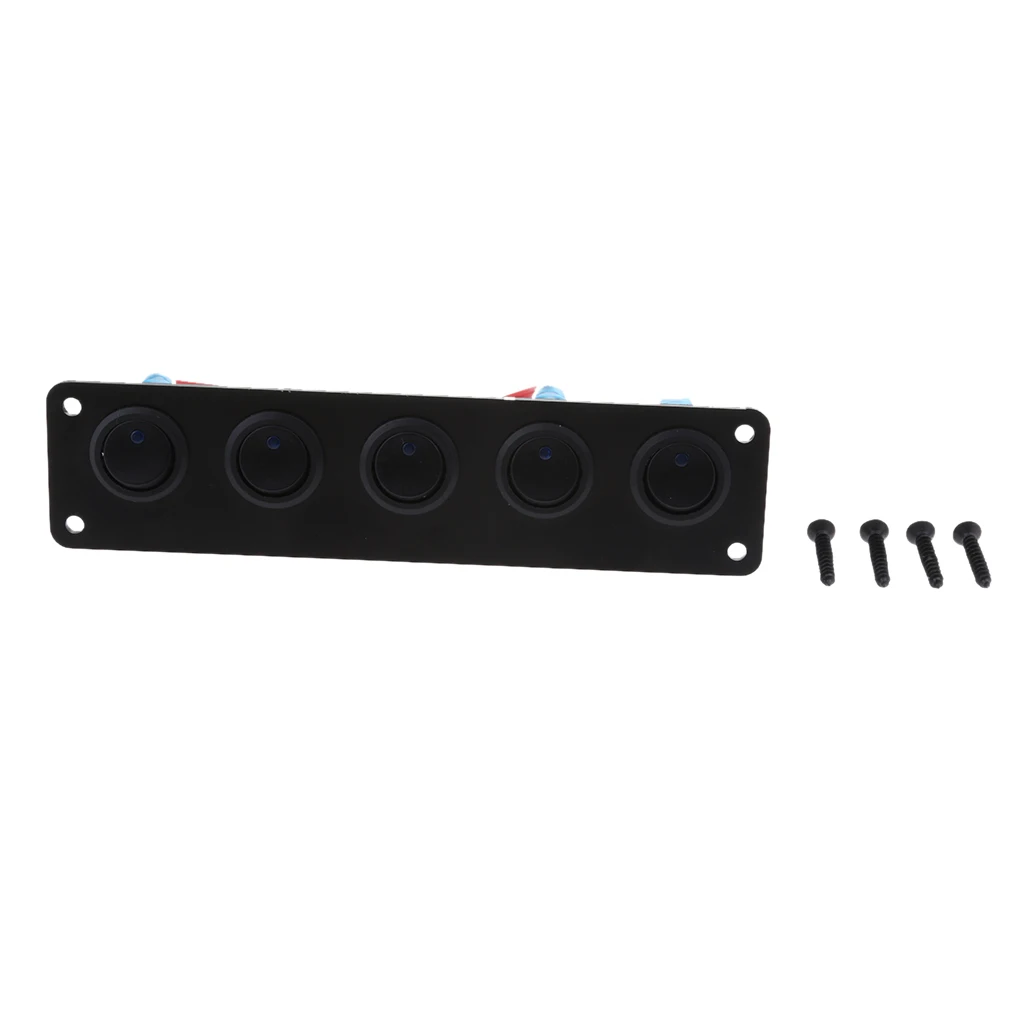 5-Gang Round ON/OFF Rocker Toggle Switch Panel LED Light 12V Aluminum Panel ABS Material Durable Waterproof