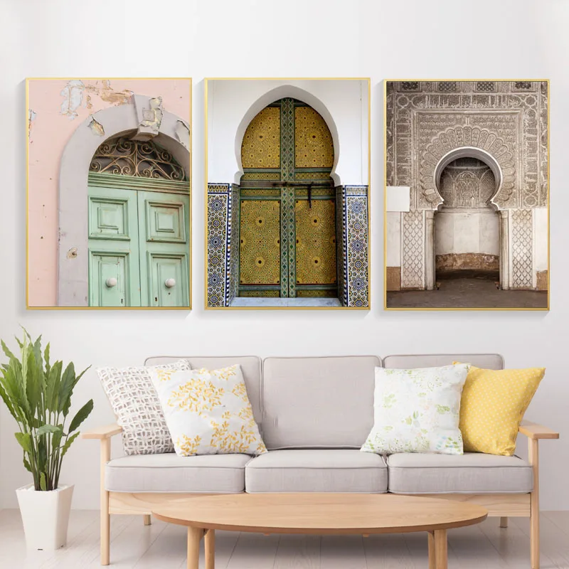 

Mosque Door Nordic Poster Morocco Building Wall Art Canvas Painting Religion School Wall Pictures For Living Room Decor Unframed