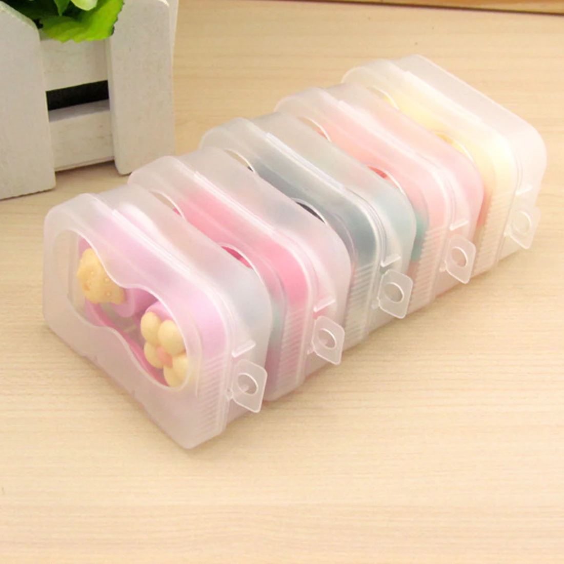 

New 1PCS Cartoon Cute plum Glasses double Contact Lenses Box Candy color Contact lens Case for Eyes Care Kit Holder Container