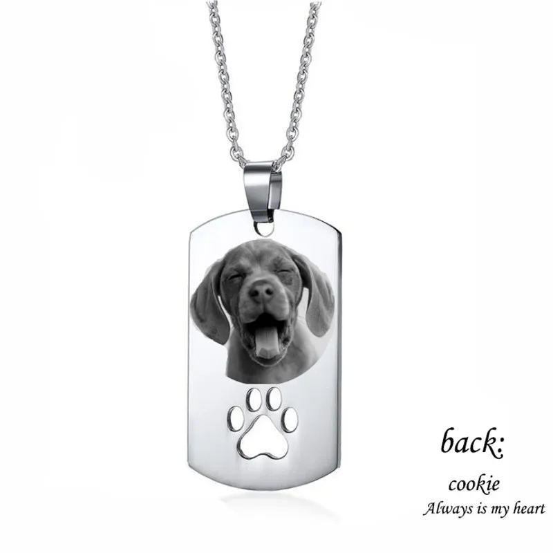 Custom Picture Dog Tag Necklace Stainless Steel Dog Paw Picture Name Photo Necklace For Love dog ...