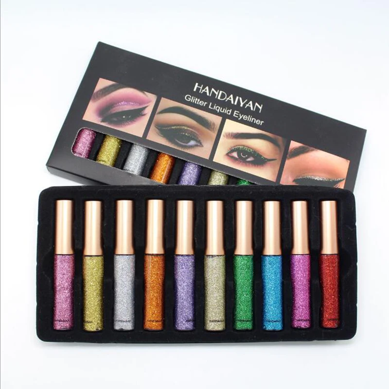 

Drop shipping Glitter liquid eyeliner Sequined pearlescent shimmer eyeshadow eye liner 10 mix color eye makeup gift box