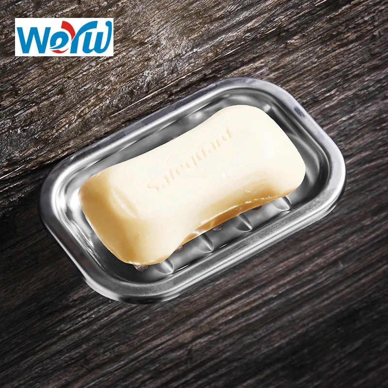 WEYUU Soap Dish Holder Stainless Steel Wall Mounted Bathroom Creative Double Draining Soap Box Chrome draining soap dish with lid
